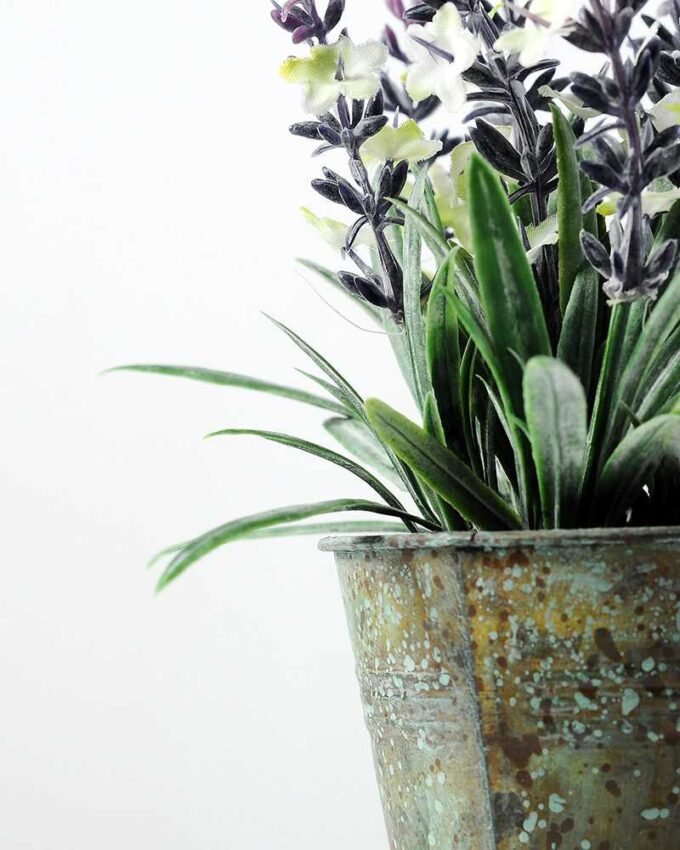 9 Head Lavender Silk Flower  in Metal Pot
