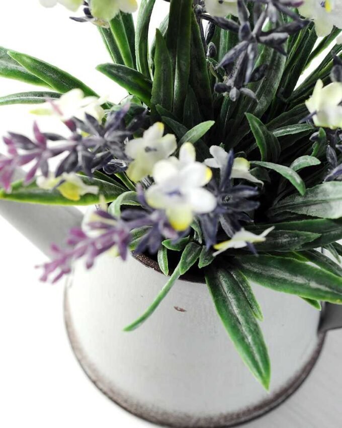 18cm Lavender Silk Flower  in Metal Watering Can 4 18cm Lavender Silk Flower  in Metal Watering Can