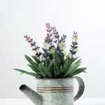 15cm Lavender Silk Flower  in Metal Watering Can