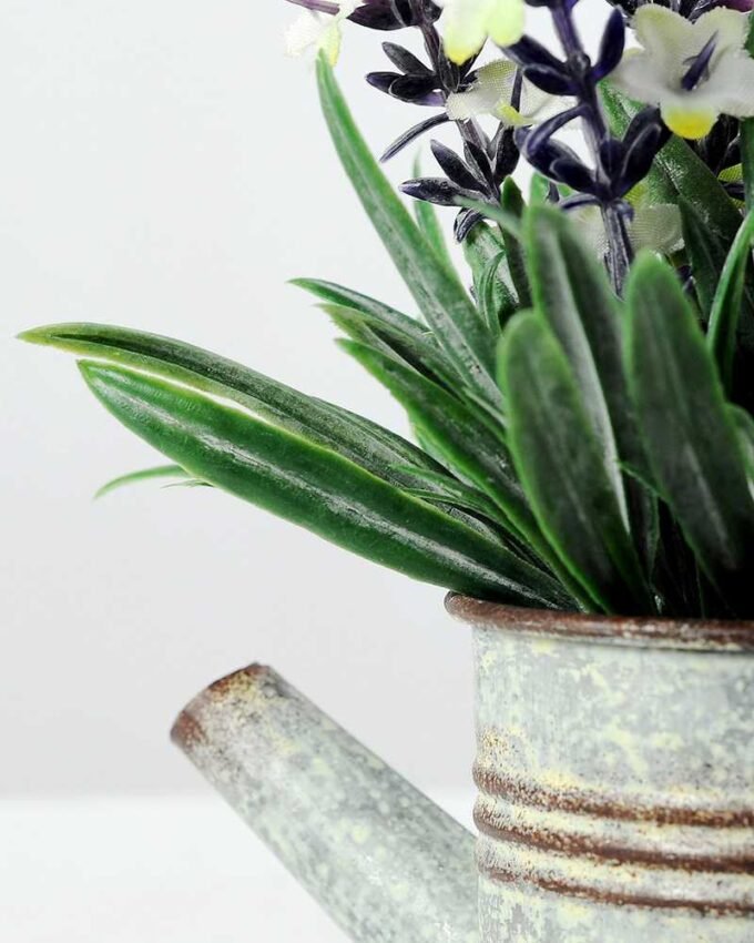15cm Lavender Silk Flower  in Metal Watering Can 4 15cm Lavender Silk Flower  in Metal Watering Can