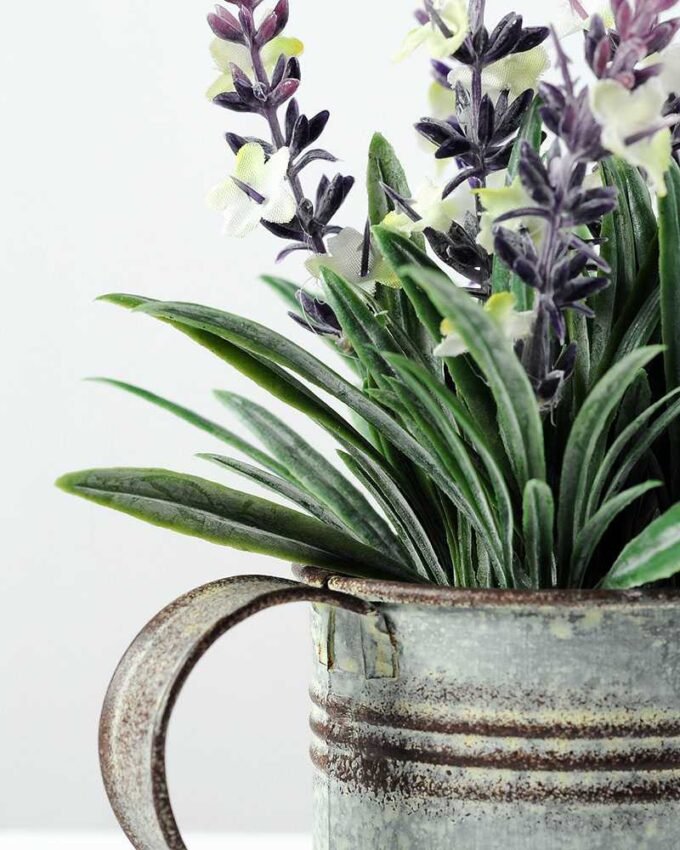15cm Lavender Silk Flower  in Metal Watering Can 5 15cm Lavender Silk Flower  in Metal Watering Can