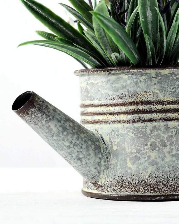 15cm Lavender Silk Flower  in Metal Watering Can 6 15cm Lavender Silk Flower  in Metal Watering Can