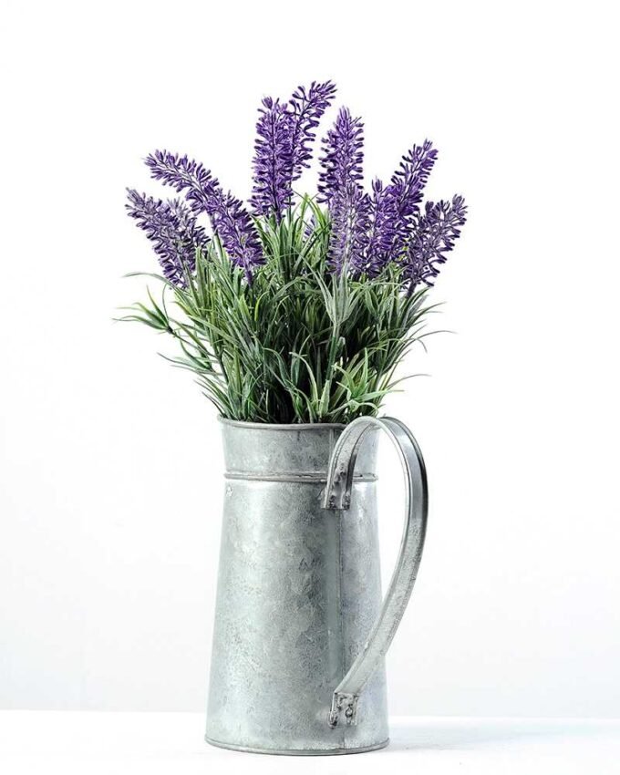 27cm Lavender Silk Flower  in Metal Jug