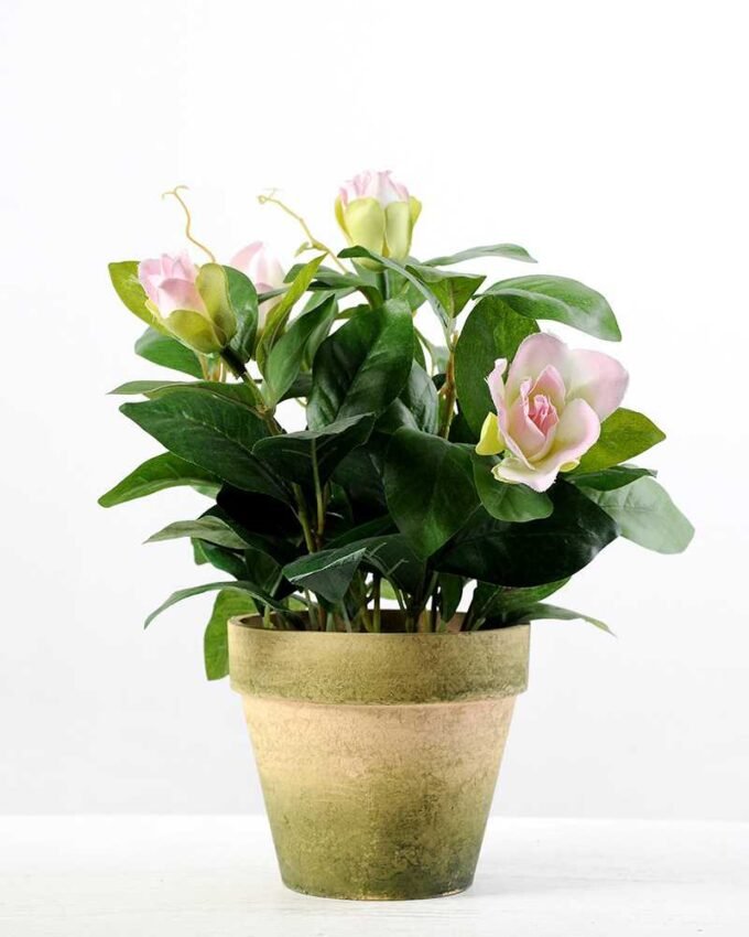 27cm Magnolia Silk Flower in Paper Pulp pot 5 27cm Magnolia Silk Flower in Paper Pulp pot