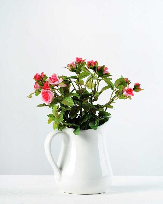 19cm Mini Rose And Berry Silk Flower  in Ceramic jug 1 19cm Mini Rose And Berry Silk Flower  in Ceramic jug
