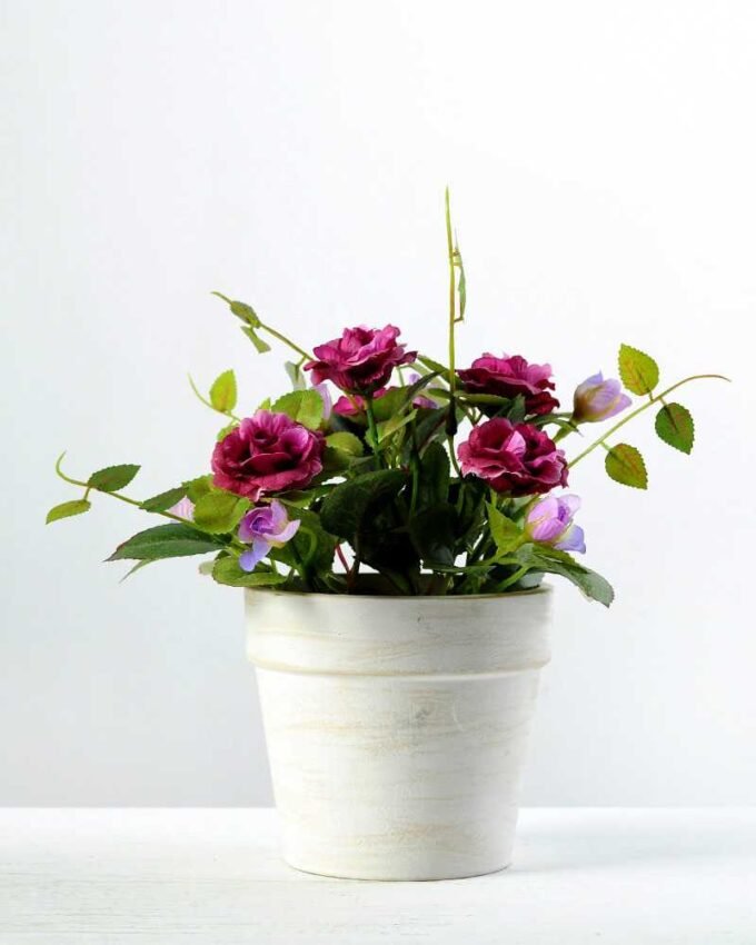 20cm Mini Rose Silk Flower  in Paper Pulp pot
