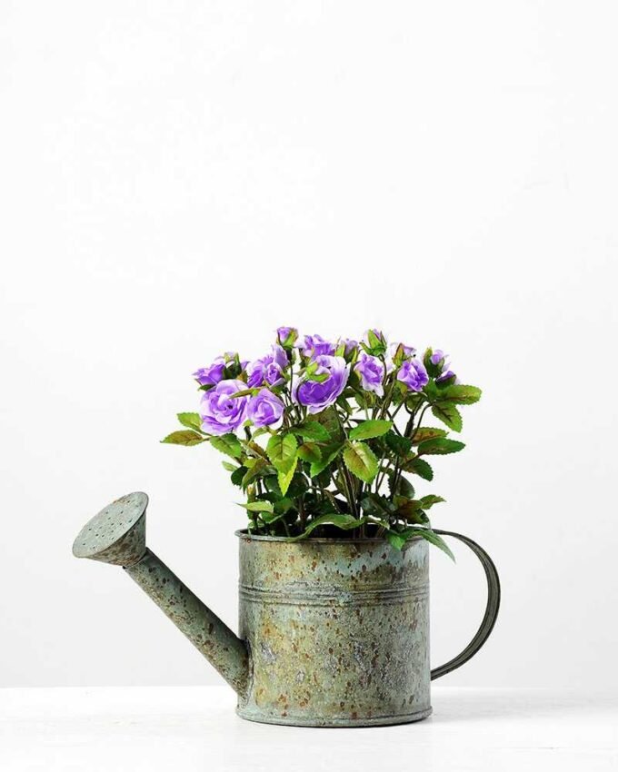 Reali Mini Rose Silk Flower  in Metal Pot