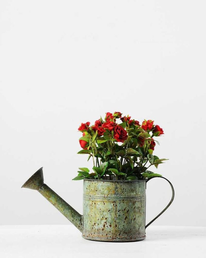 Reali Mini Rose Silk Flower  in Metal Pot