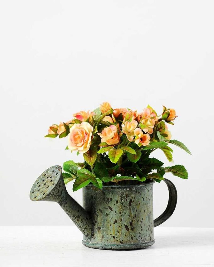 13cm Mini Rose Silk Flower  in Metal Pot