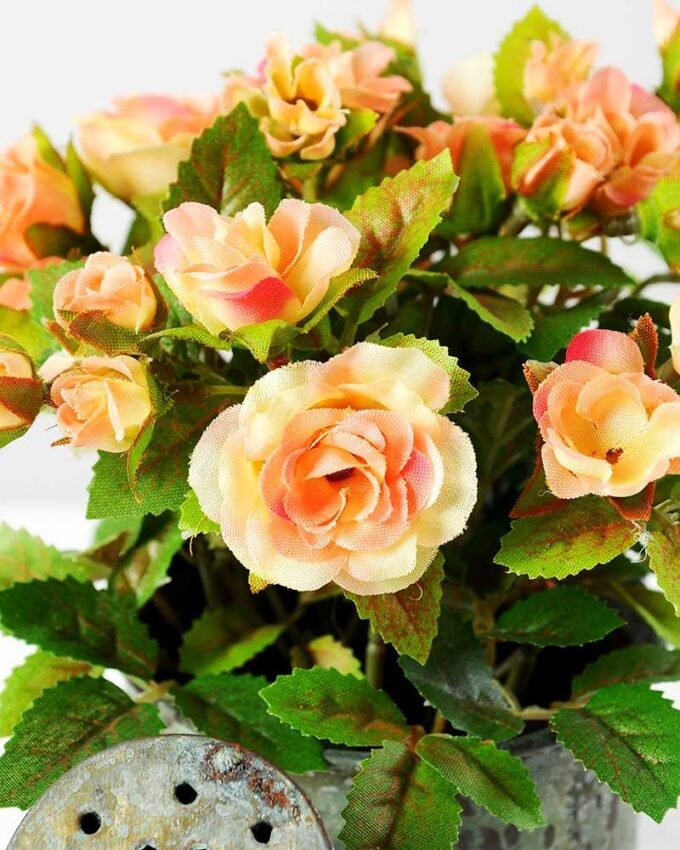 13cm Mini Rose Silk Flower  in Metal Pot