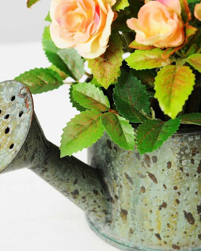 13cm Mini Rose Silk Flower  in Metal Pot