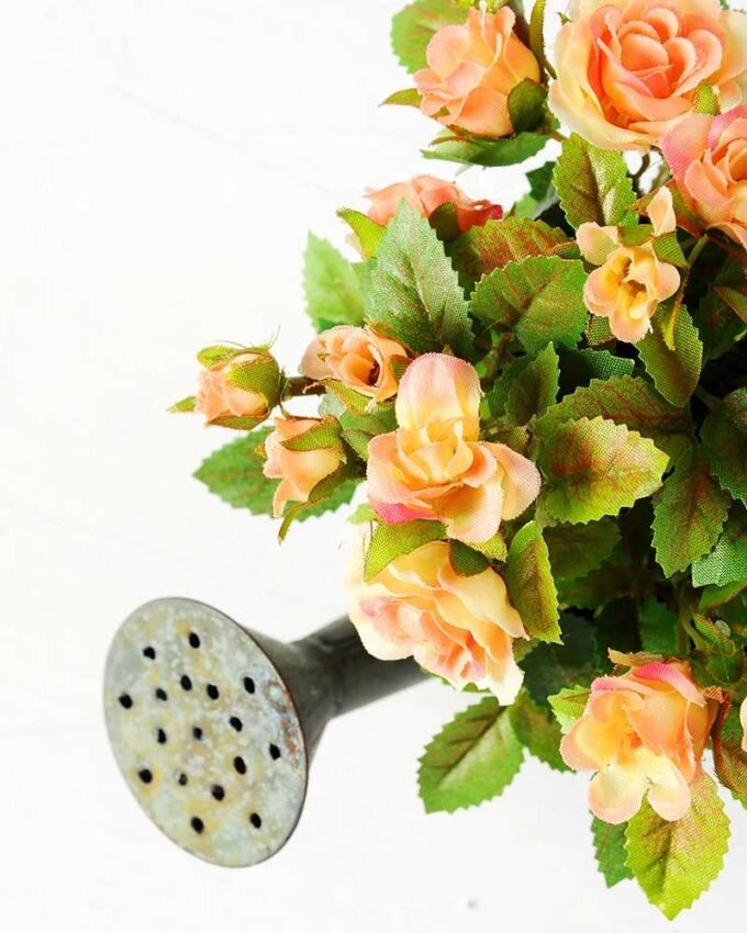 13cm Mini Rose Silk Flower  in Metal Pot
