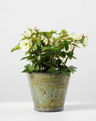 Creative Displays 19cm Mini Rose Silk Flower  in Metal Pot
