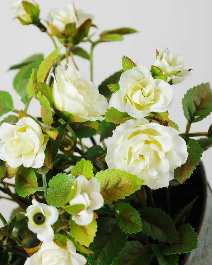 Creative Displays 19cm Mini Rose Silk Flower  in Metal Pot