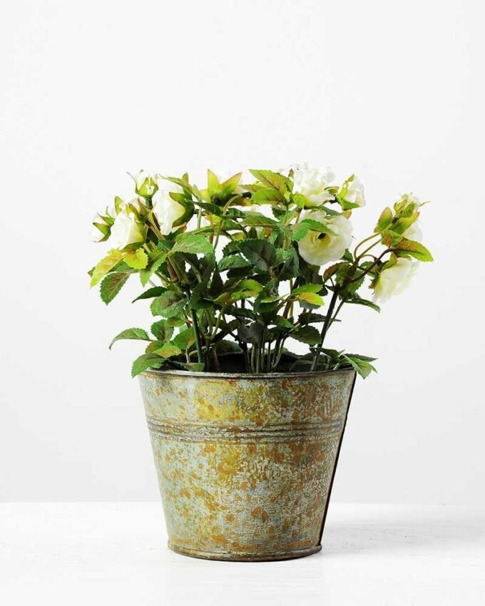 Creative Displays 19cm Mini Rose Silk Flower  in Metal Pot