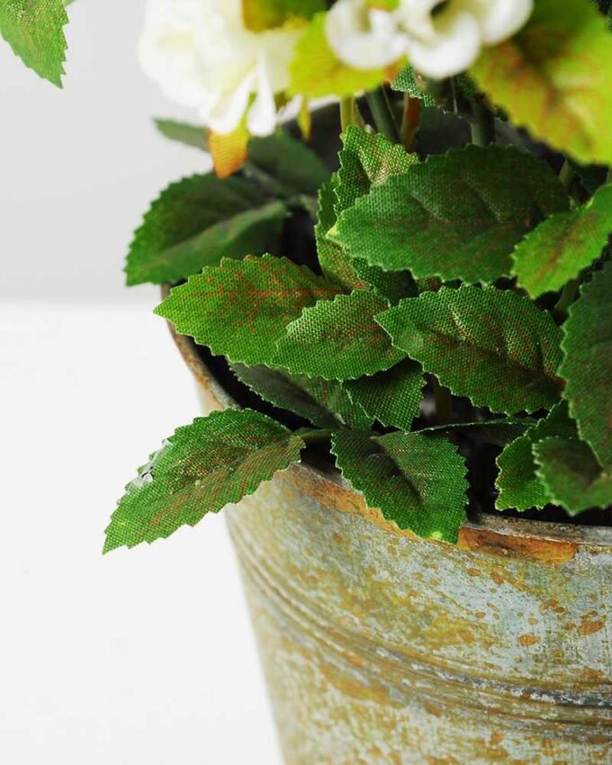 Creative Displays 19cm Mini Rose Silk Flower  in Metal Pot