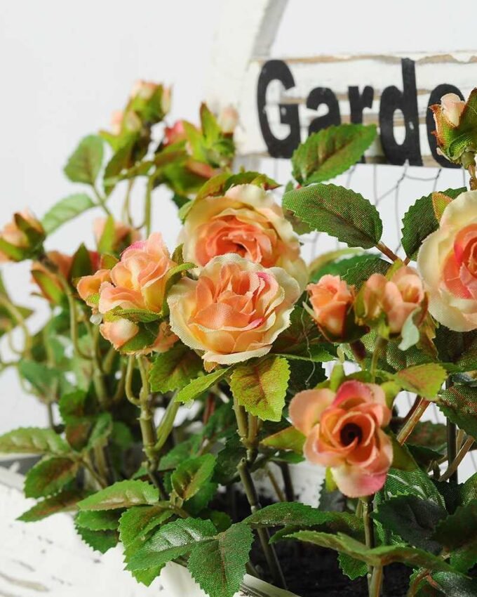25cm Mini Rose With Wood Planter Silk Flower Arrangement 3 25cm Mini Rose With Wood Planter Silk Flower Arrangement