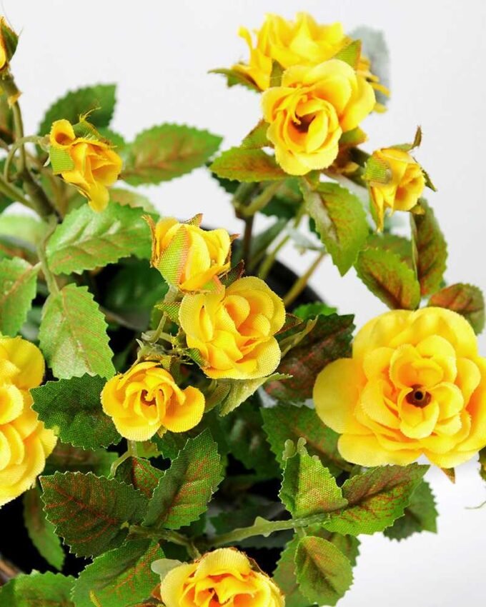 18cm Mini Rose Silk Flower  in Metal Pot