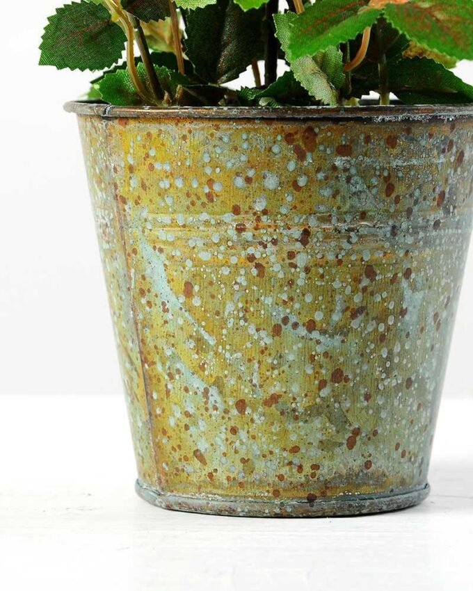 18cm Mini Rose Silk Flower  in Metal Pot