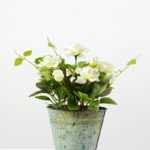 20cm Mini Rose Silk Flower  in Metal Pot