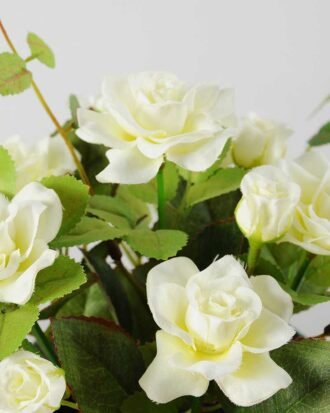 20cm Mini Rose Silk Flower  in Metal Pot