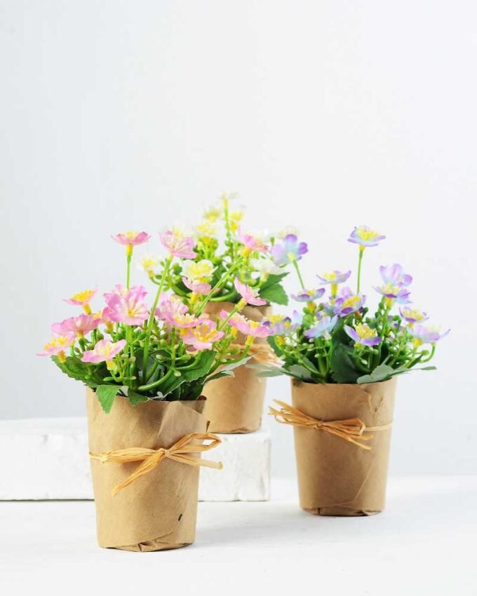 16cm Mini  Silk Flower  in Paper wrap pot
