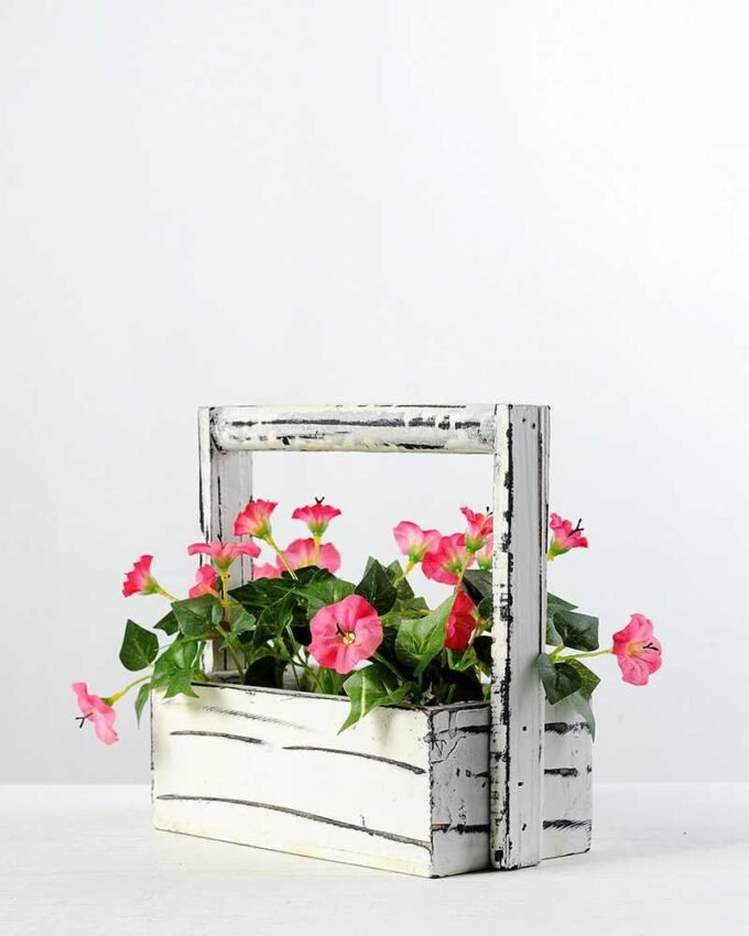 20cm Pharibitis Morning Glory With Wood Planter Silk Flower Arrangement