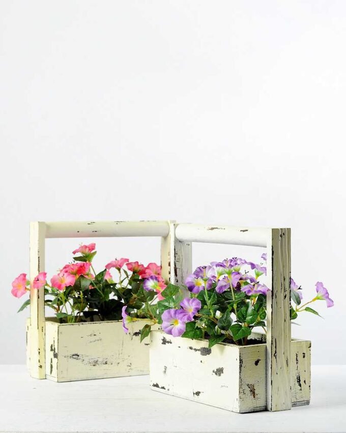 20cm Pharibitis Morning Glory With Wood Planter Silk Flower Arrangement