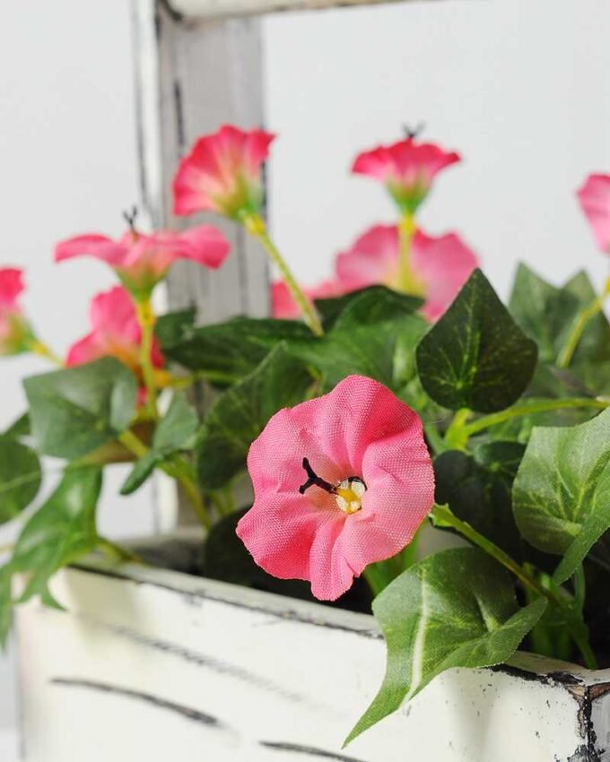 20cm Pharibitis Morning Glory With Wood Planter Silk Flower Arrangement