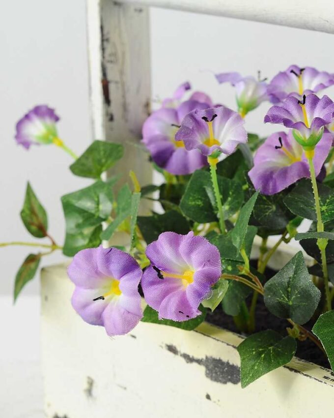 20cm Pharibitis Morning Glory With Wood Planter Silk Flower Arrangement