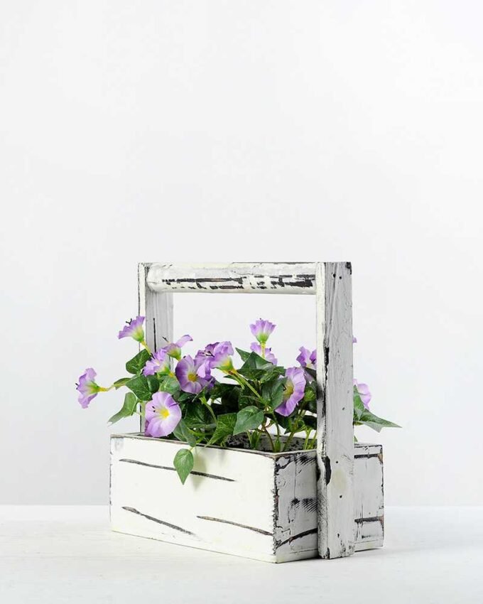 20cm Pharibitis Morning Glory With Wood Planter Silk Flower Arrangement