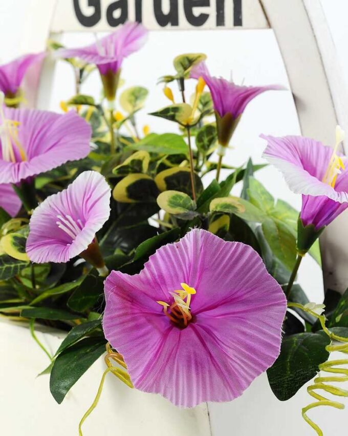 30cm Pharibitis Morning Glory With Wood Planter Silk Flower Arrangement