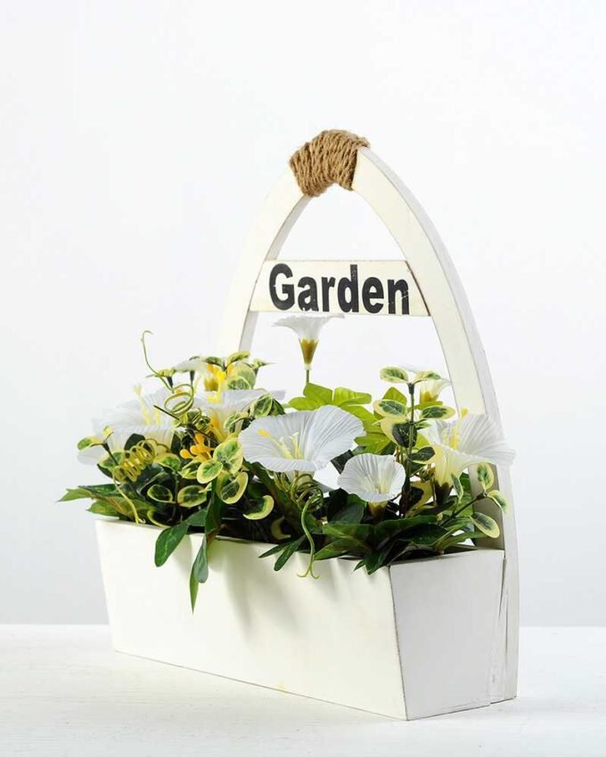30cm Pharibitis Morning Glory With Wood Planter Silk Flower Arrangement