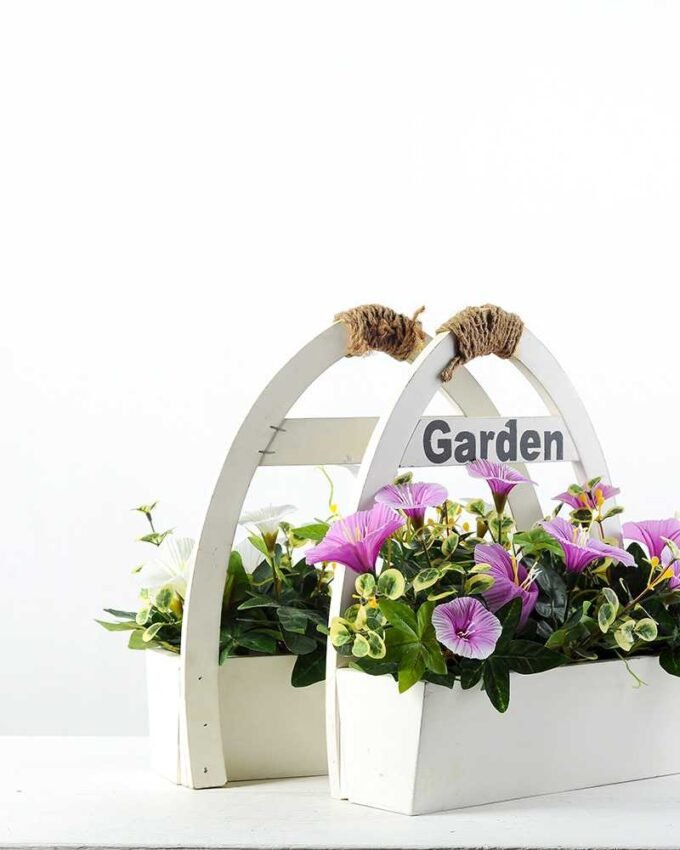 30cm Pharibitis Morning Glory With Wood Planter Silk Flower Arrangement