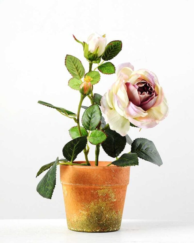 28cm Rose Silk Flower  in Paper Pulp pot