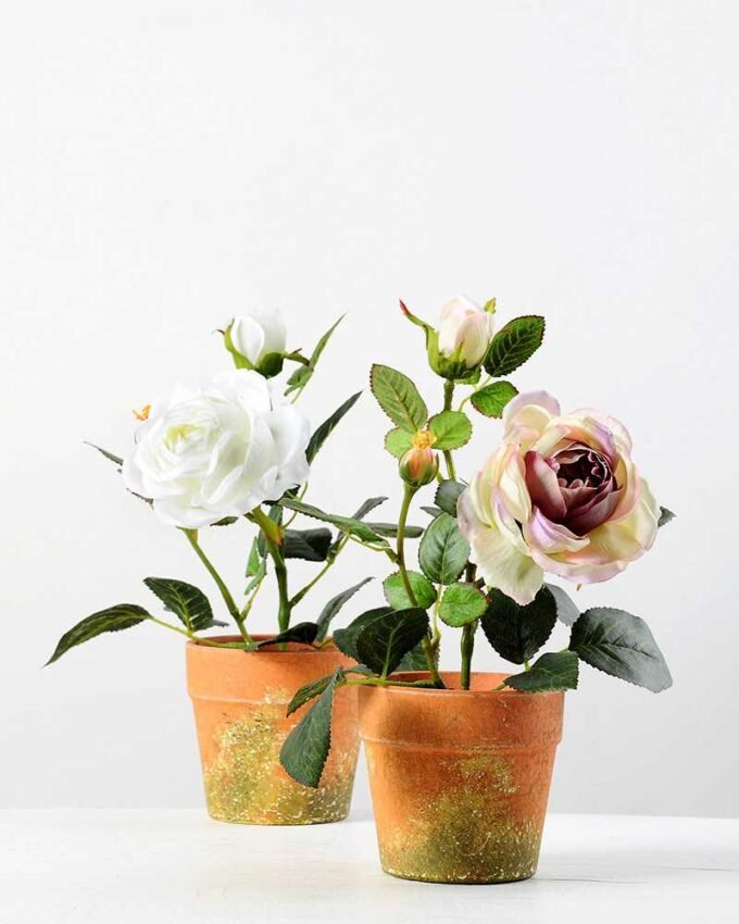 28cm Rose Silk Flower  in Paper Pulp pot