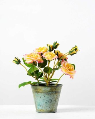 25cm Rose Silk Flower  in Metal Pot