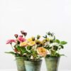 25cm Rose Silk Flower  in Metal Pot