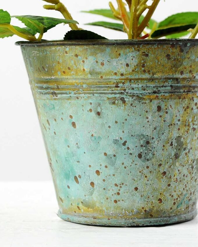 25cm Rose Silk Flower  in Metal Pot