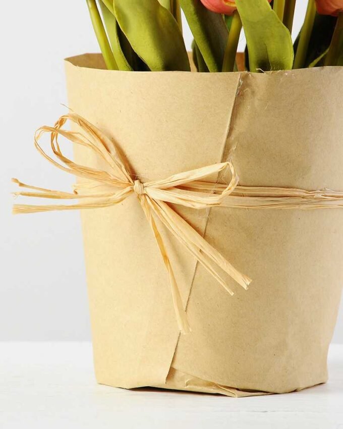 24cm Tulip Silk Flower in Paper wrap pot 2 24cm Tulip Silk Flower in Paper wrap pot