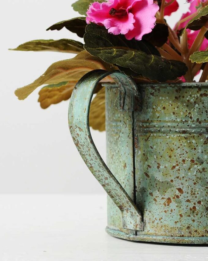 19cm Violet Silk Flower  in Metal Watering Can 5 19cm Violet Silk Flower  in Metal Watering Can