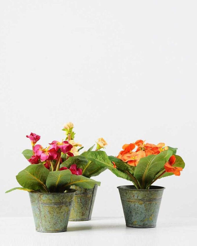 20cm Violet Silk Flower  in Metal Pot