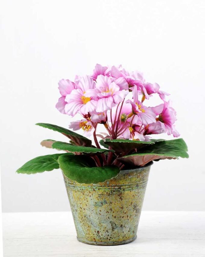 19cm Violet Silk Flower in Metal Pot 1 19cm Violet Silk Flower in Metal Pot