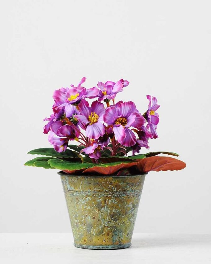 19cm Violet Silk Flower in Metal Pot 4 19cm Violet Silk Flower in Metal Pot