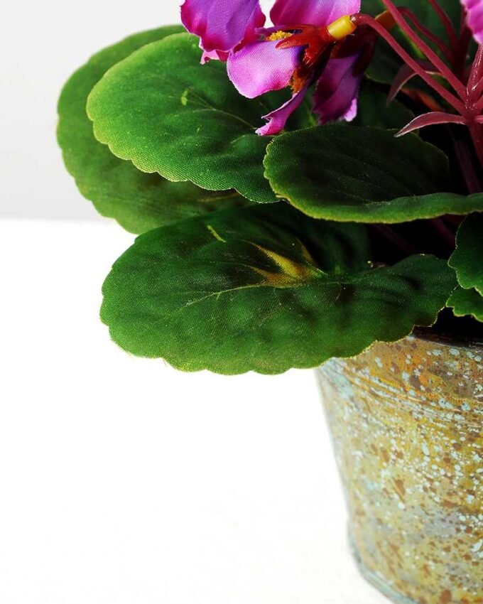 19cm Violet Silk Flower in Metal Pot 7 19cm Violet Silk Flower in Metal Pot