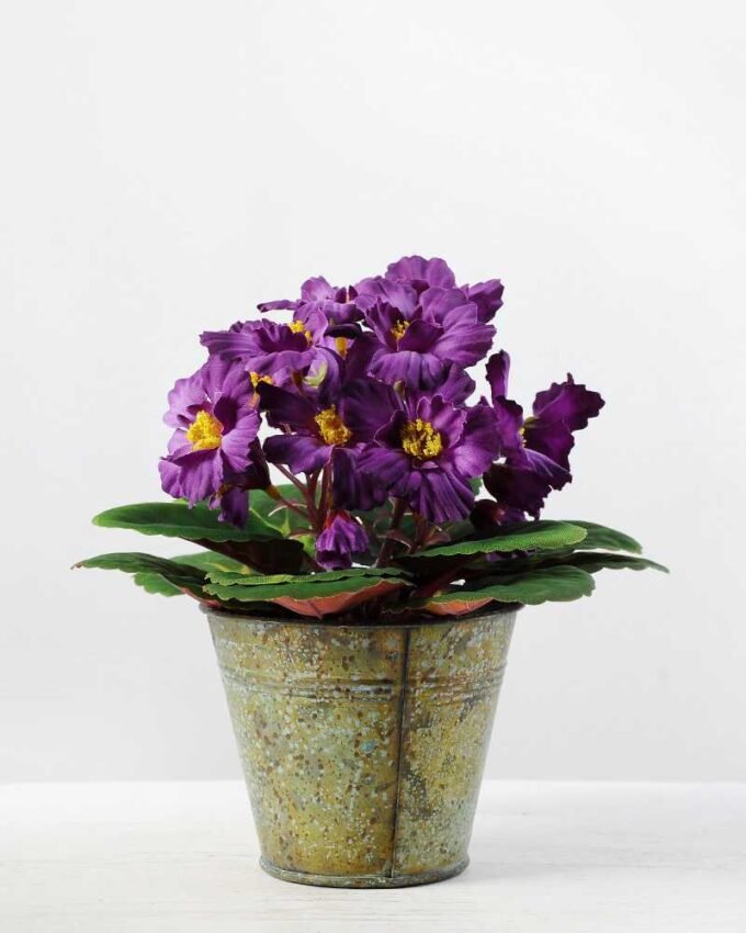 19cm Violet Silk Flower in Metal Pot 8 19cm Violet Silk Flower in Metal Pot
