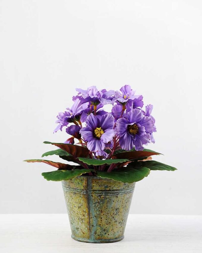 19cm Violet Silk Flower in Metal Pot 9 19cm Violet Silk Flower in Metal Pot