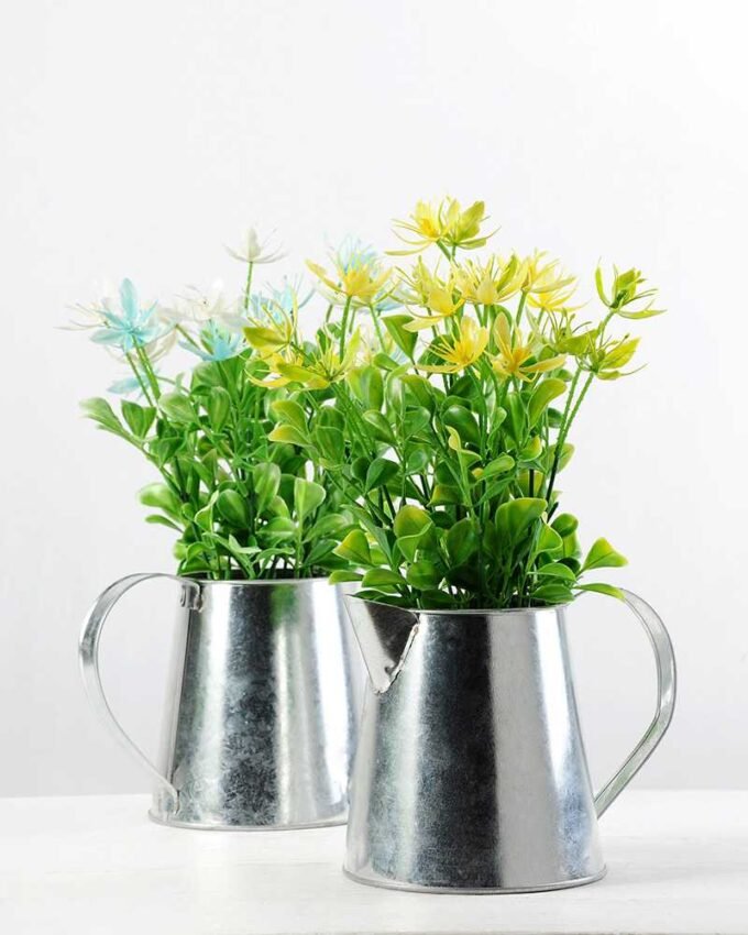 30cm Wild Flower Silk Flower  in Metal Jug