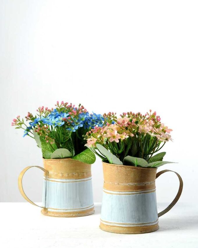 17cm Wild  Silk Flower  in Metal Jug