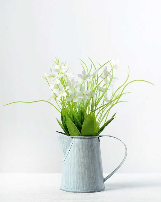 18cm Wild  Silk Flower  in Metal Jug